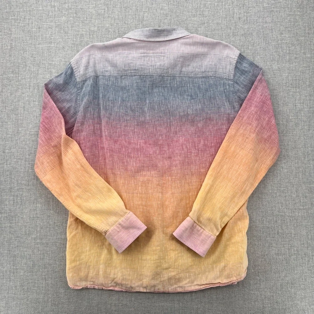 Johnston Murphy Linen Blend Ombre Shirt Men Medium Colorful Button Up Resort - Picture 4 of 9